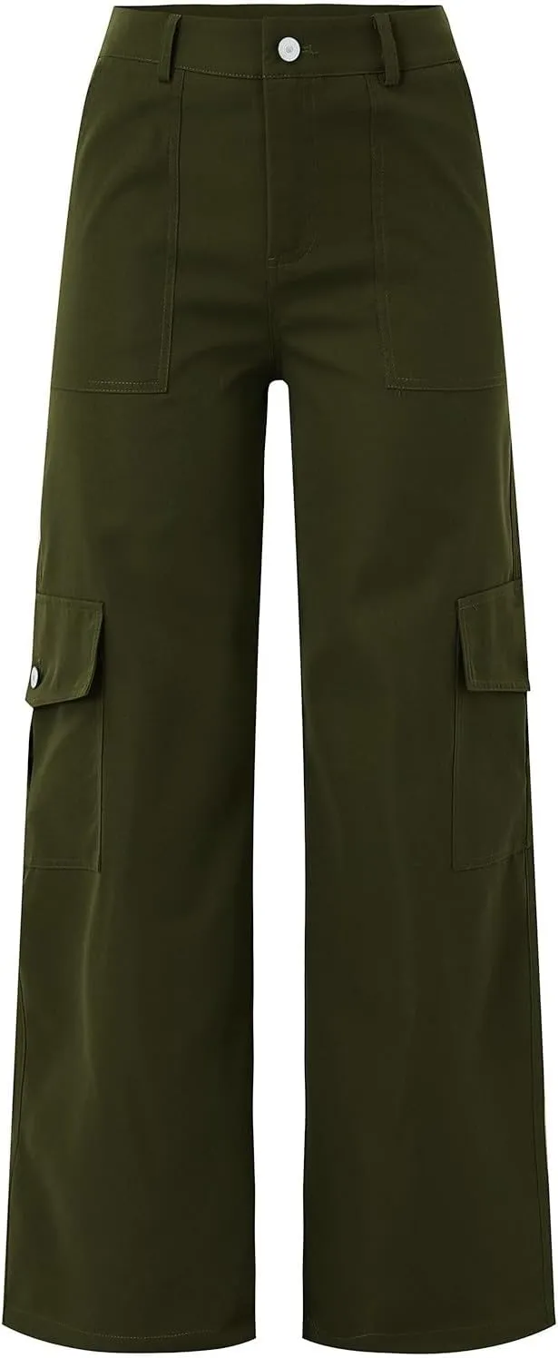 Women's High Waisted Cargo Pants Baggy High Waisted Parachute Pants with Pockets Wide Leg Y2K Streetwear Casual Pants