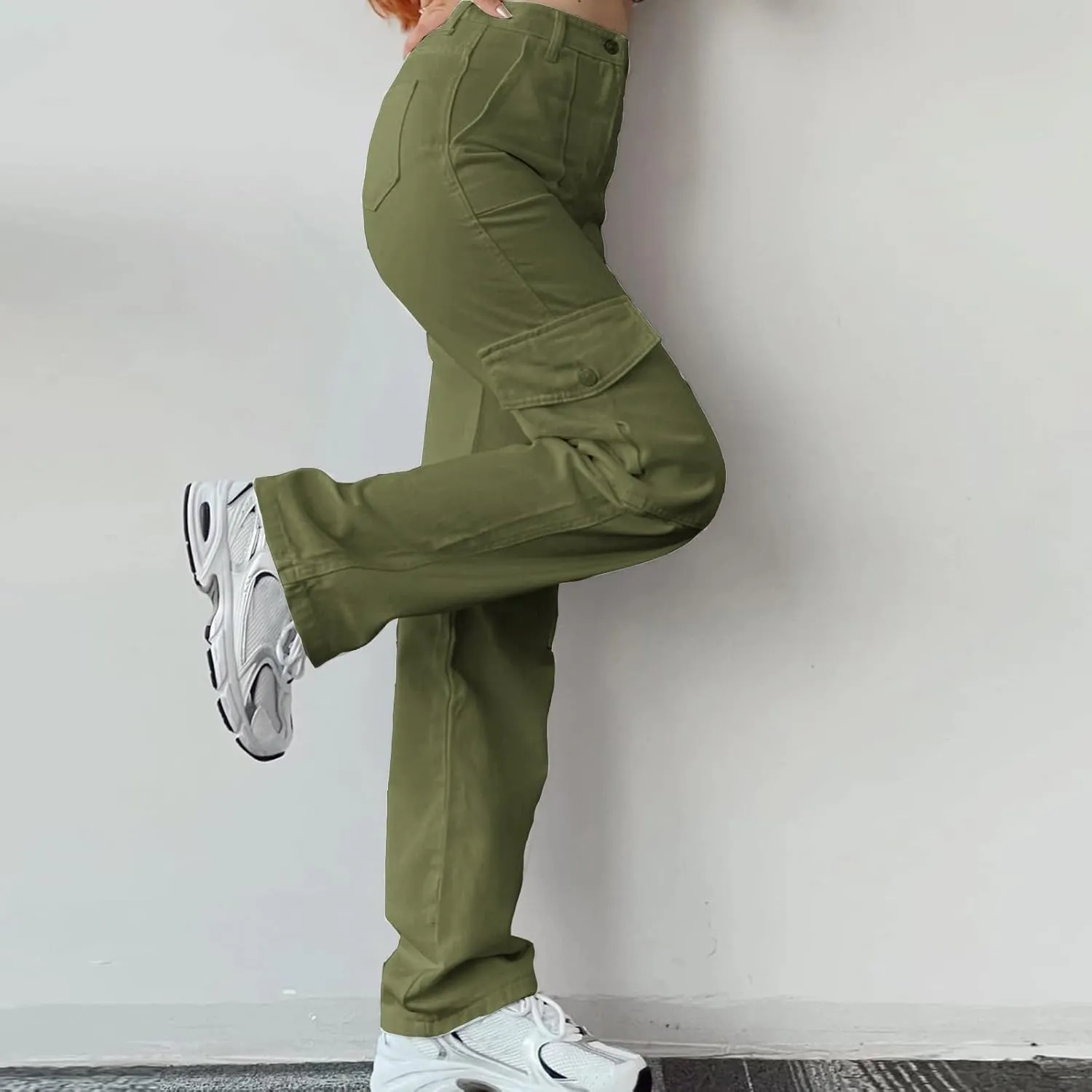Women's High Waisted Cargo Pants Baggy High Waisted Parachute Pants with Pockets Wide Leg Y2K Streetwear Casual Pants