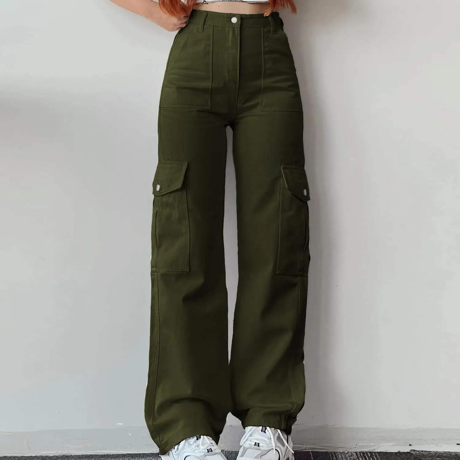 Women's High Waisted Cargo Pants Baggy High Waisted Parachute Pants with Pockets Wide Leg Y2K Streetwear Casual Pants