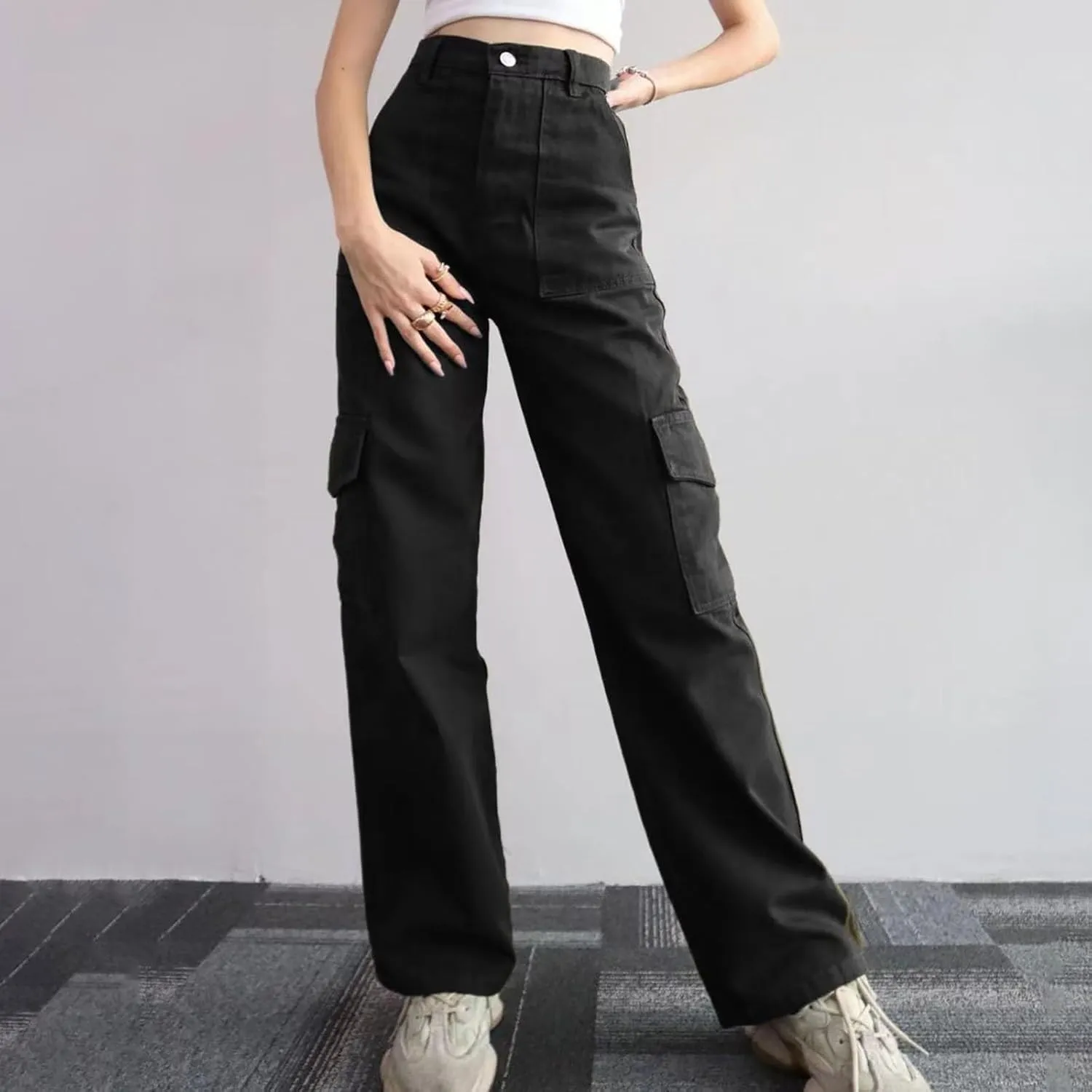 Women's High Waisted Cargo Pants Baggy High Waisted Parachute Pants with Pockets Wide Leg Y2K Streetwear Casual Pants