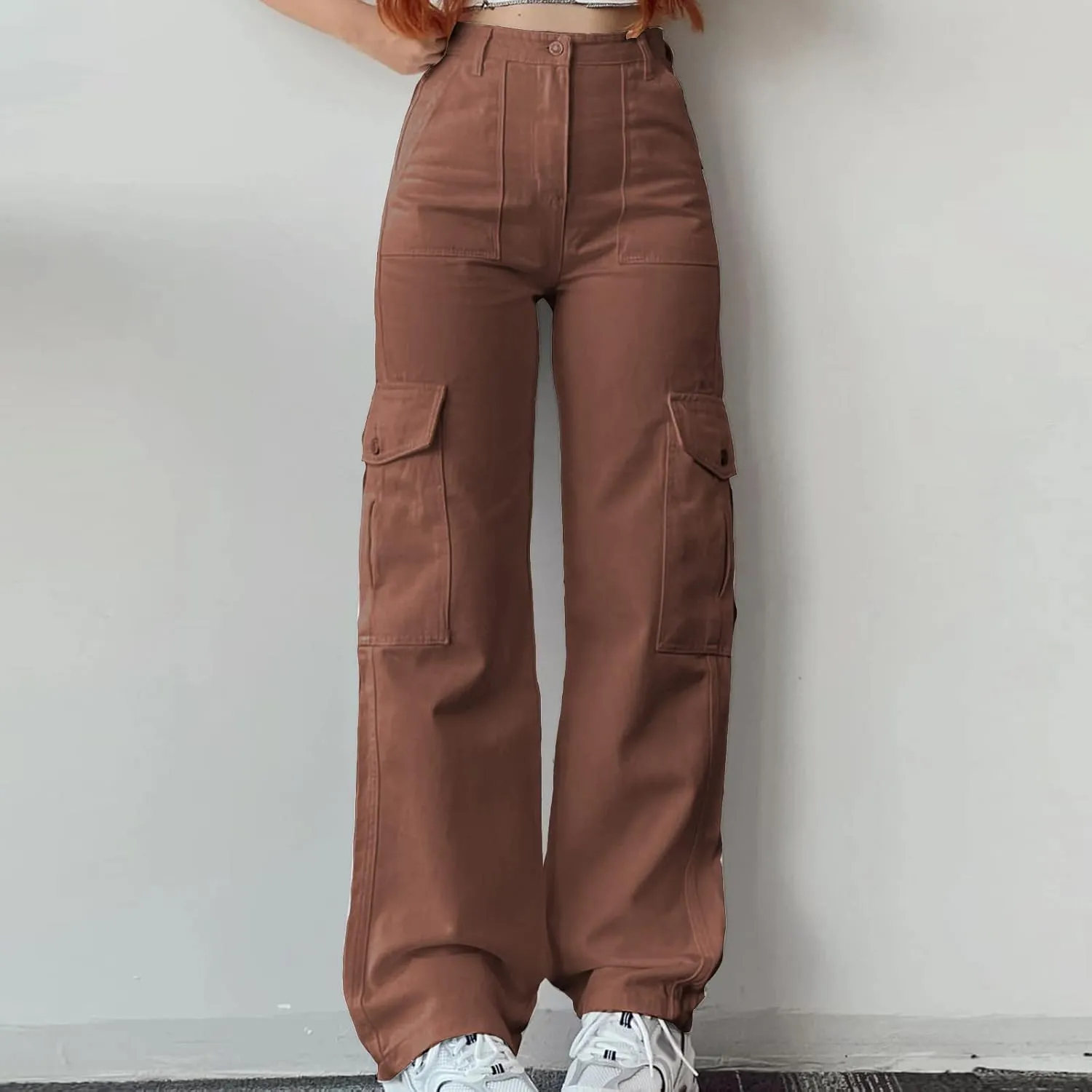 Women's High Waisted Cargo Pants Baggy High Waisted Parachute Pants with Pockets Wide Leg Y2K Streetwear Casual Pants