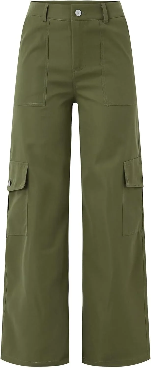 Women's High Waisted Cargo Pants Baggy High Waisted Parachute Pants with Pockets Wide Leg Y2K Streetwear Casual Pants