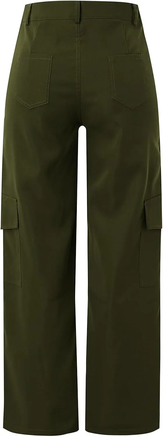 Women's High Waisted Cargo Pants Baggy High Waisted Parachute Pants with Pockets Wide Leg Y2K Streetwear Casual Pants