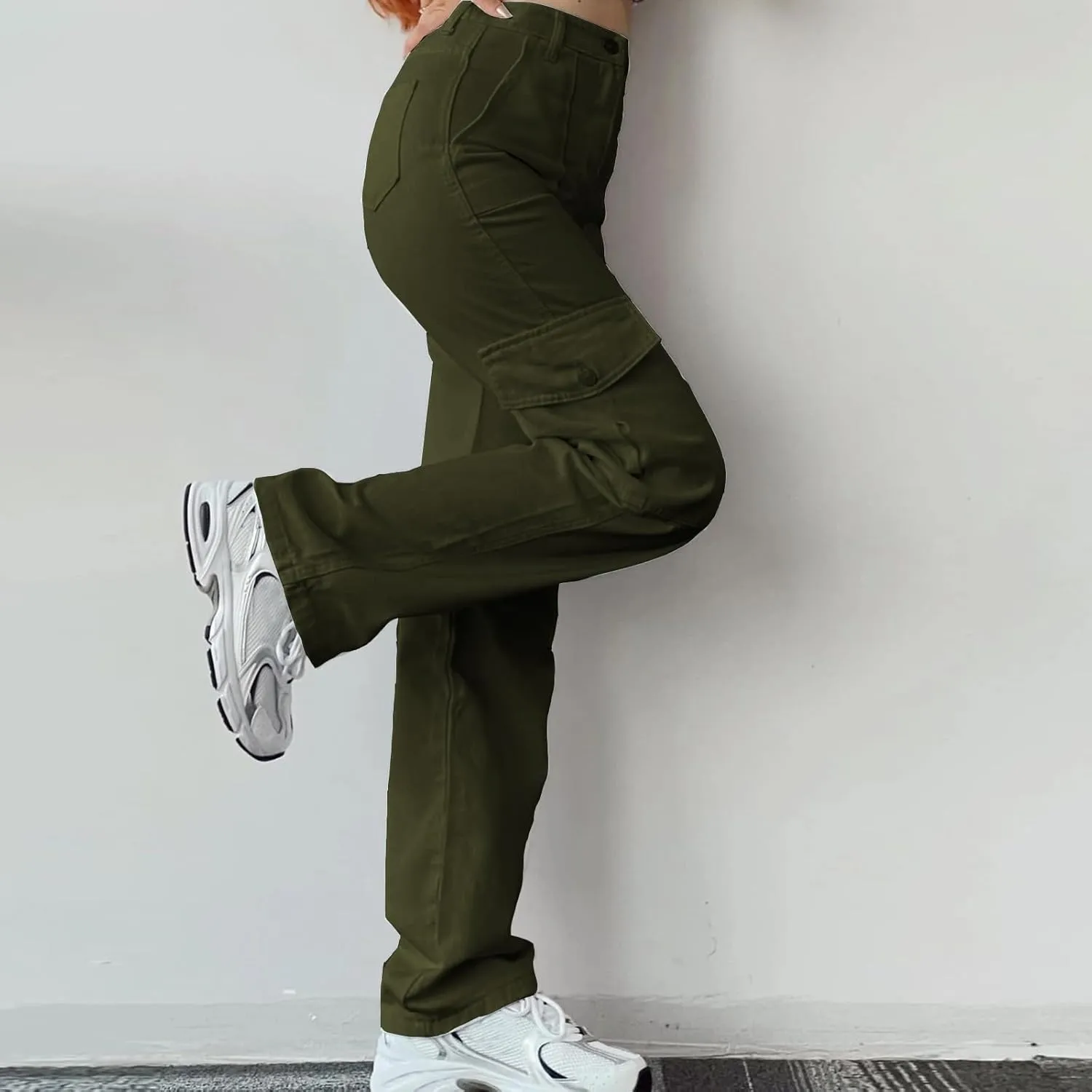 Women's High Waisted Cargo Pants Baggy High Waisted Parachute Pants with Pockets Wide Leg Y2K Streetwear Casual Pants