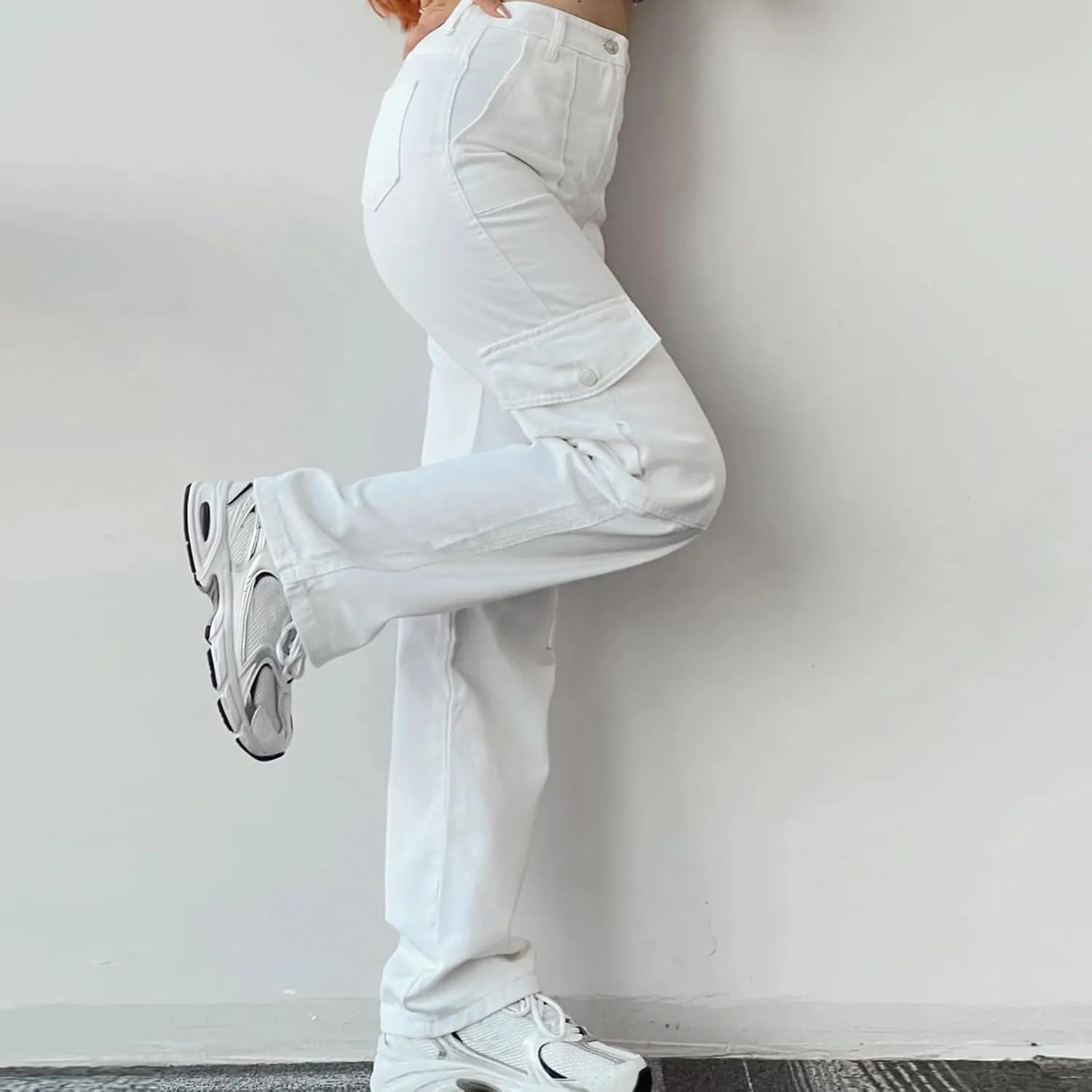 Women's High Waisted Cargo Pants Baggy High Waisted Parachute Pants with Pockets Wide Leg Y2K Streetwear Casual Pants