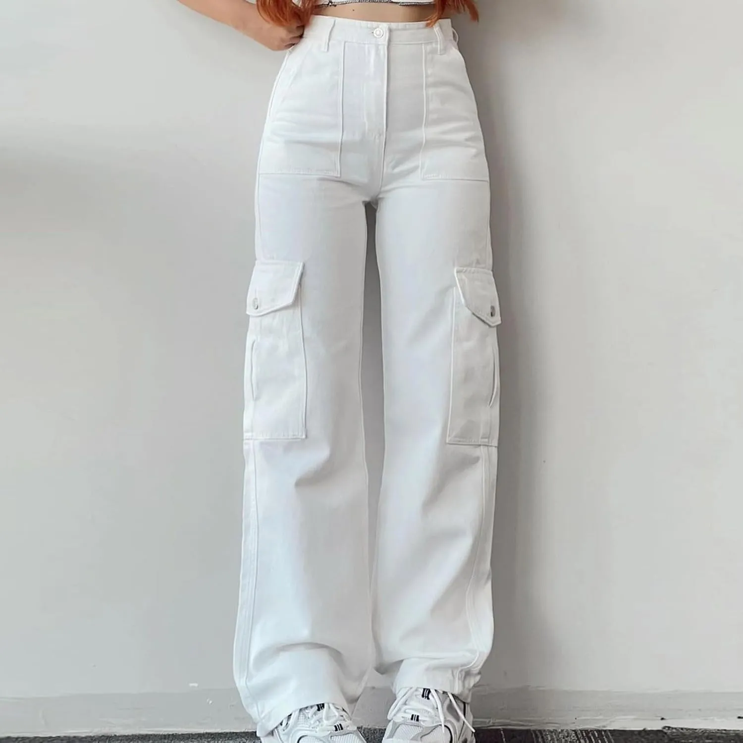 Women's High Waisted Cargo Pants Baggy High Waisted Parachute Pants with Pockets Wide Leg Y2K Streetwear Casual Pants