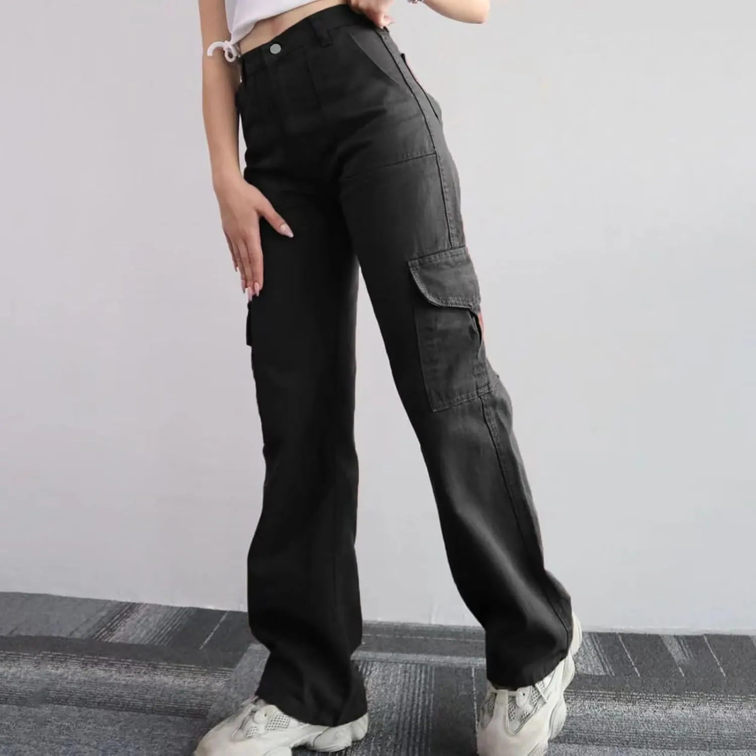 Women's High Waisted Cargo Pants Baggy High Waisted Parachute Pants with Pockets Wide Leg Y2K Streetwear Casual Pants