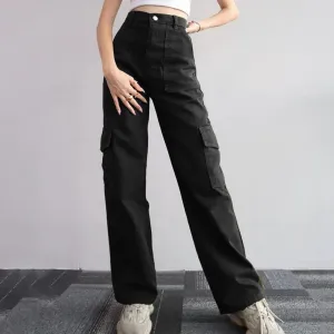 Women's High Waisted Cargo Pants Baggy High Waisted Parachute Pants with Pockets Wide Leg Y2K Streetwear Casual Pants