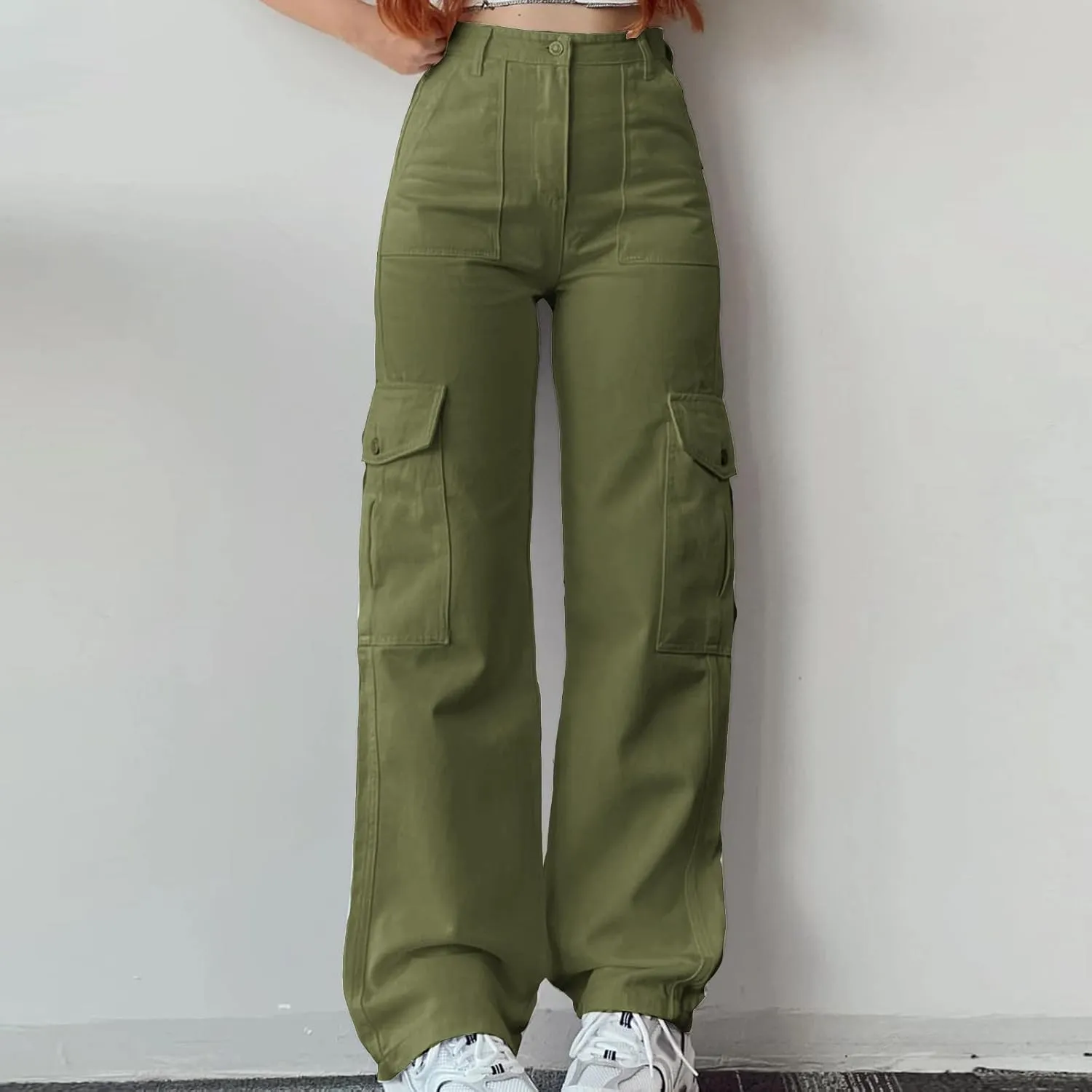 Women's High Waisted Cargo Pants Baggy High Waisted Parachute Pants with Pockets Wide Leg Y2K Streetwear Casual Pants