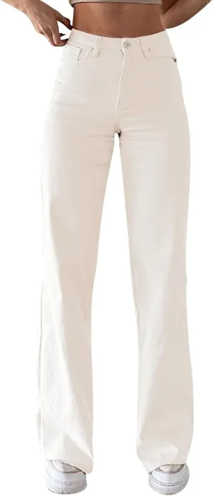Women's High Waisted Jeans Baggy High Waisted Straight Leg Casual Denim Pants Trendy Stretch Denim Pants with Pockets