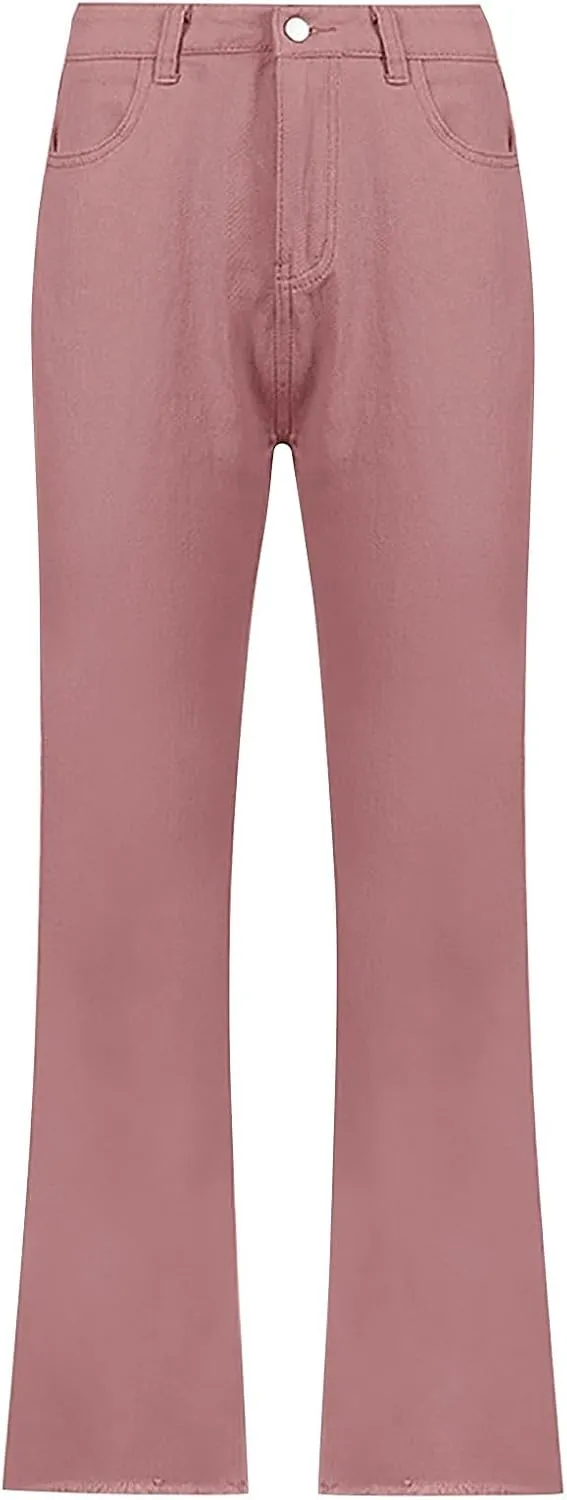 Women's High Waisted Jeans Baggy High Waisted Straight Leg Casual Denim Pants Trendy Stretch Denim Pants with Pockets