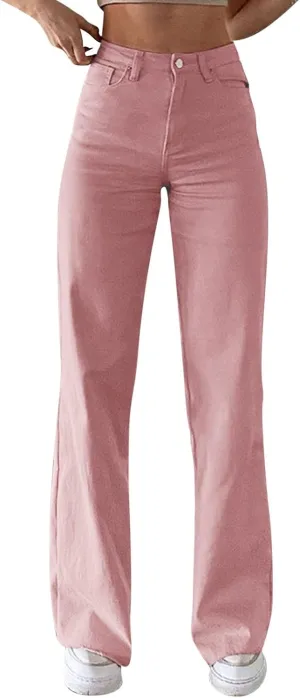 Women's High Waisted Jeans Baggy High Waisted Straight Leg Casual Denim Pants Trendy Stretch Denim Pants with Pockets