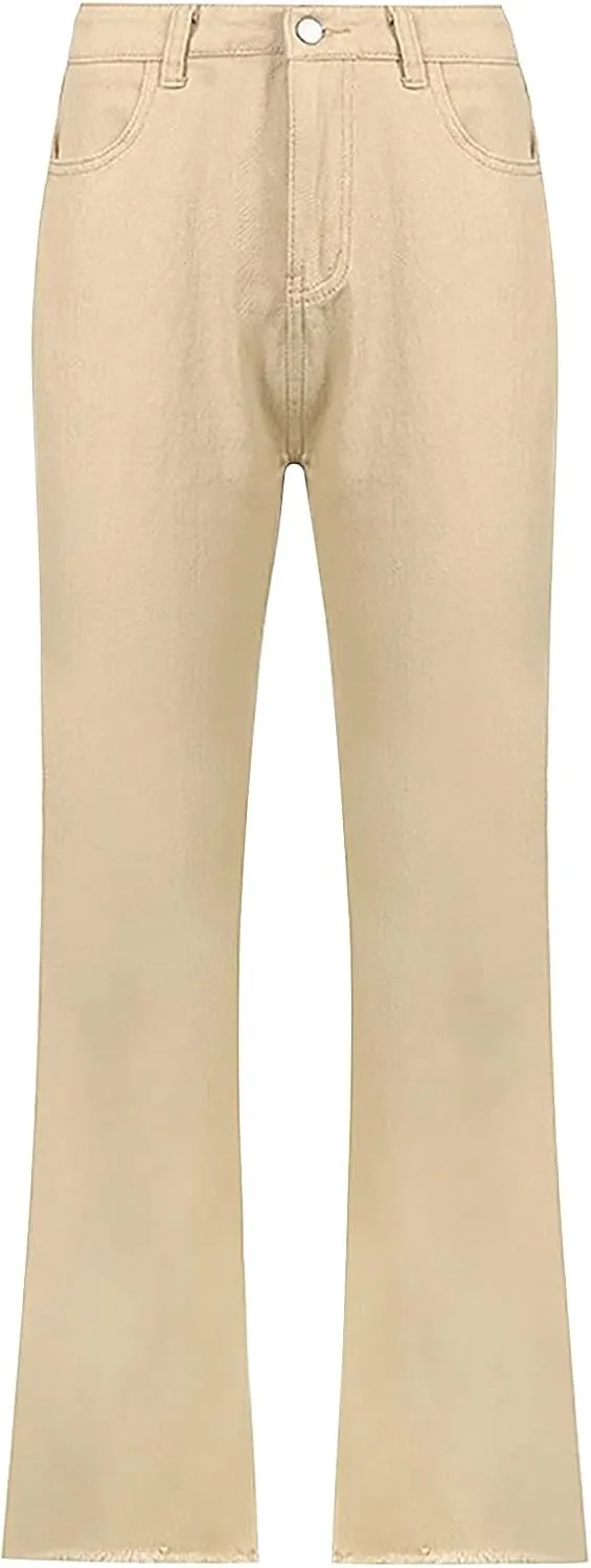 Women's High Waisted Jeans Baggy High Waisted Straight Leg Casual Denim Pants Trendy Stretch Denim Pants with Pockets