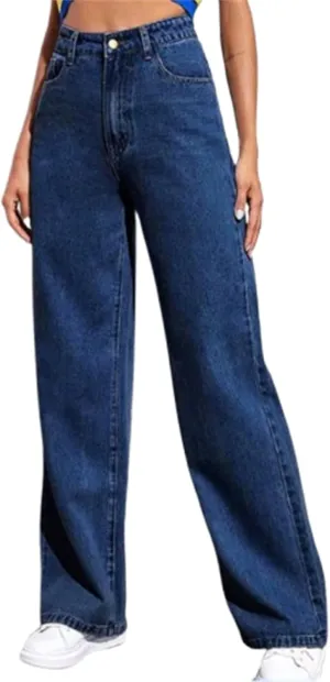 Women's High Waisted Jeans Baggy High Waisted Straight Leg Casual Denim Pants Trendy Stretch Denim Pants with Pockets