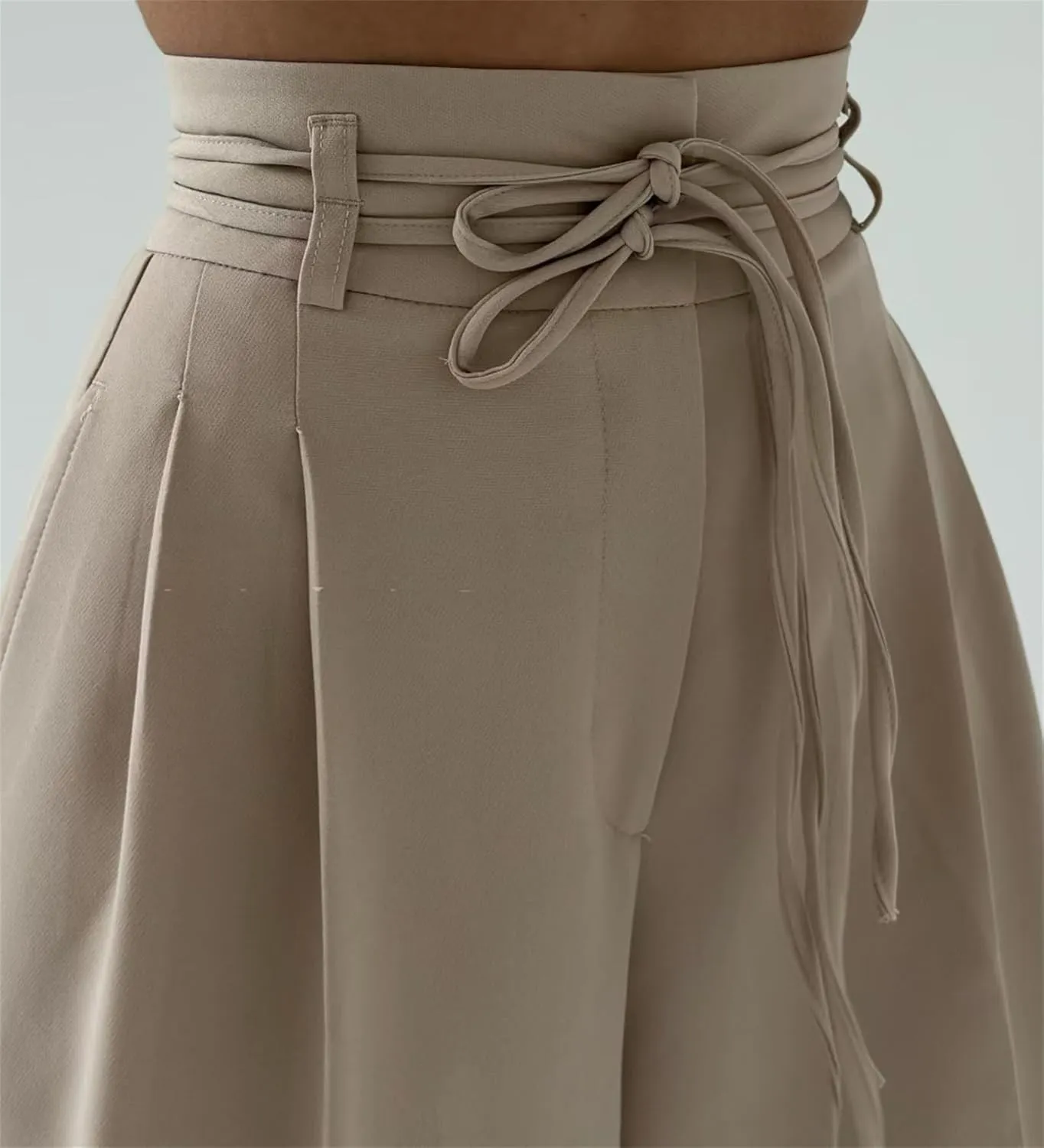 Women's High-Waisted Tie-Neck Straight-Leg Trousers, Women's High Waisted Business Casual Trousers with Removable Belt