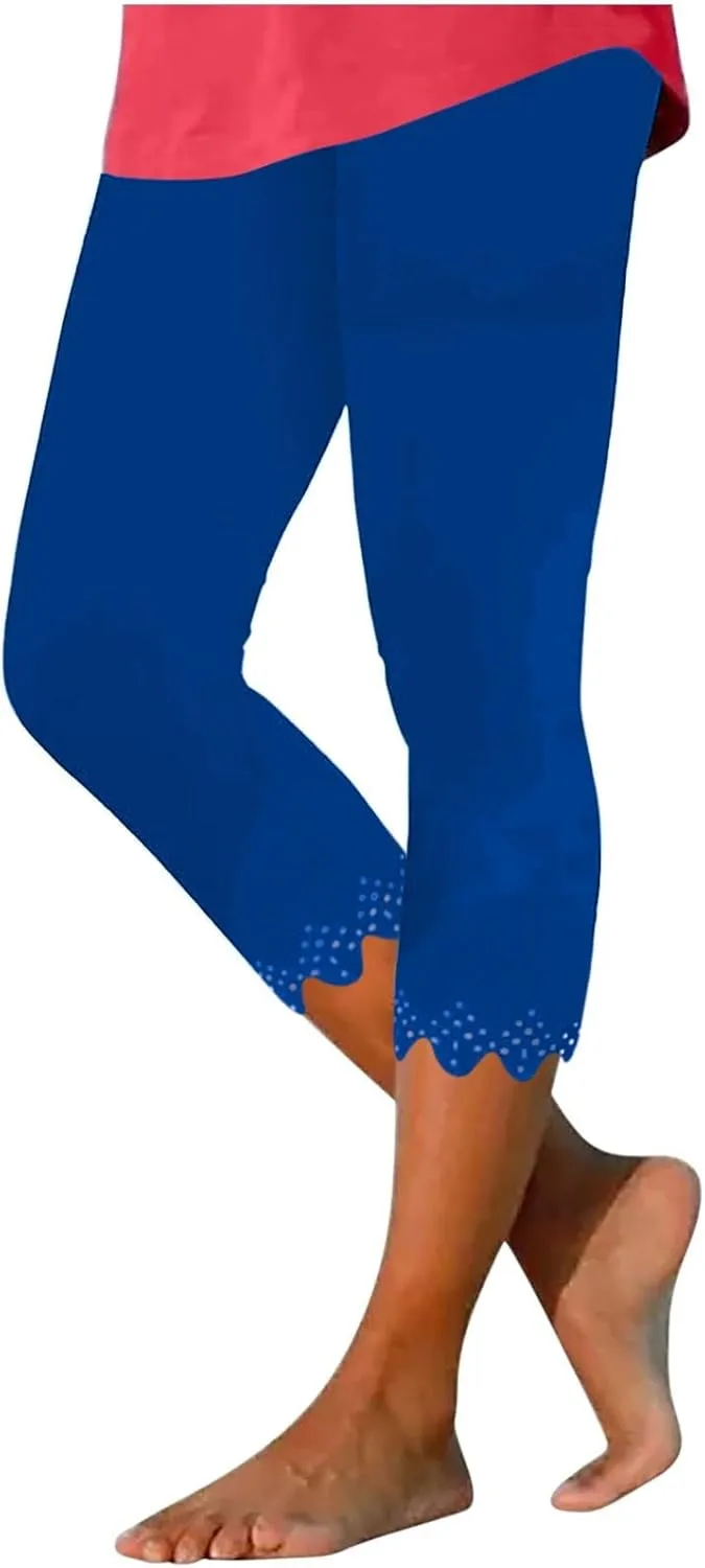 Women's High Waisted Yoga Capris Capris Leggings Classic American Flag Print Yoga Running Pants Soft High Waisted