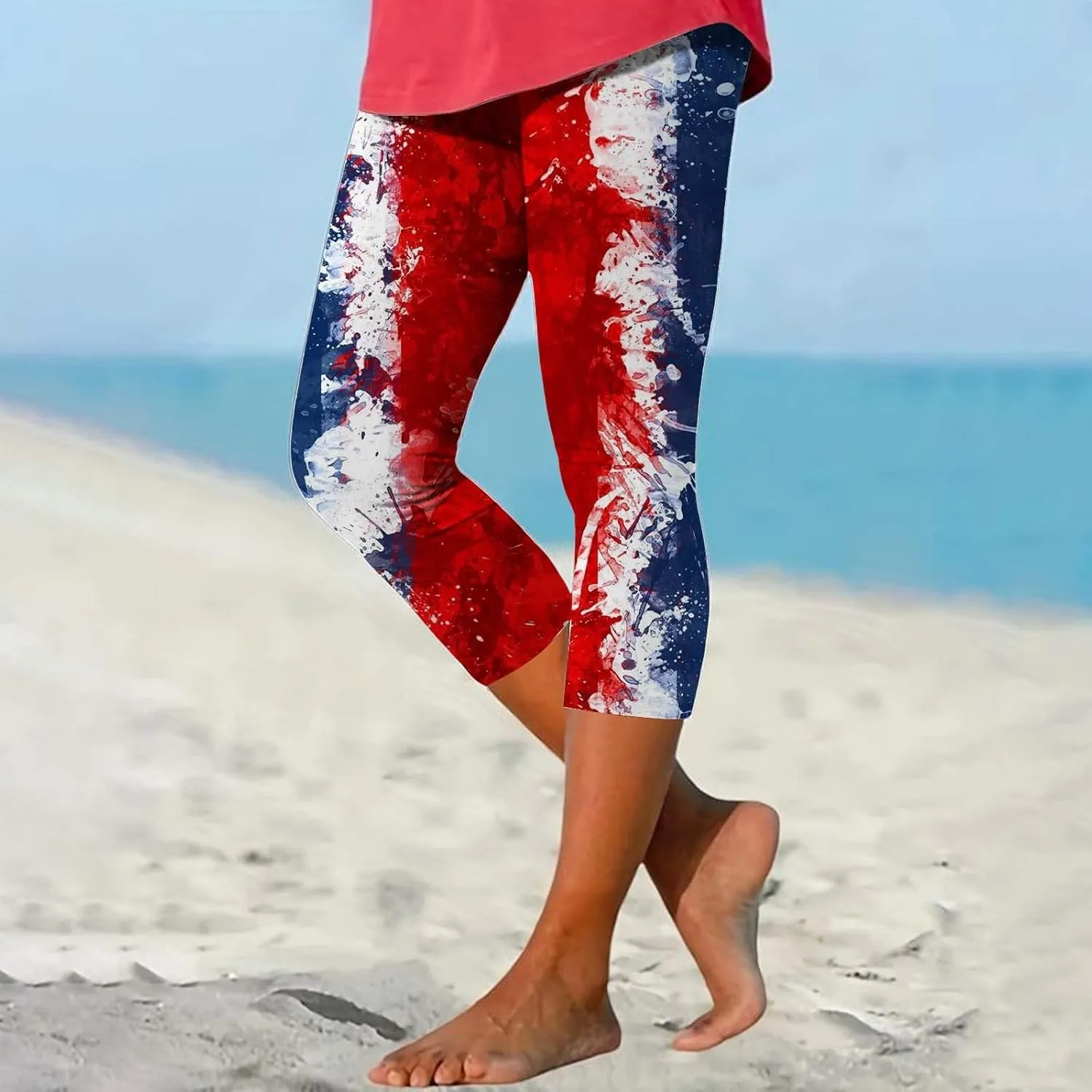 Women's High Waisted Yoga Capris Capris Leggings Classic American Flag Print Yoga Running Pants Soft High Waisted