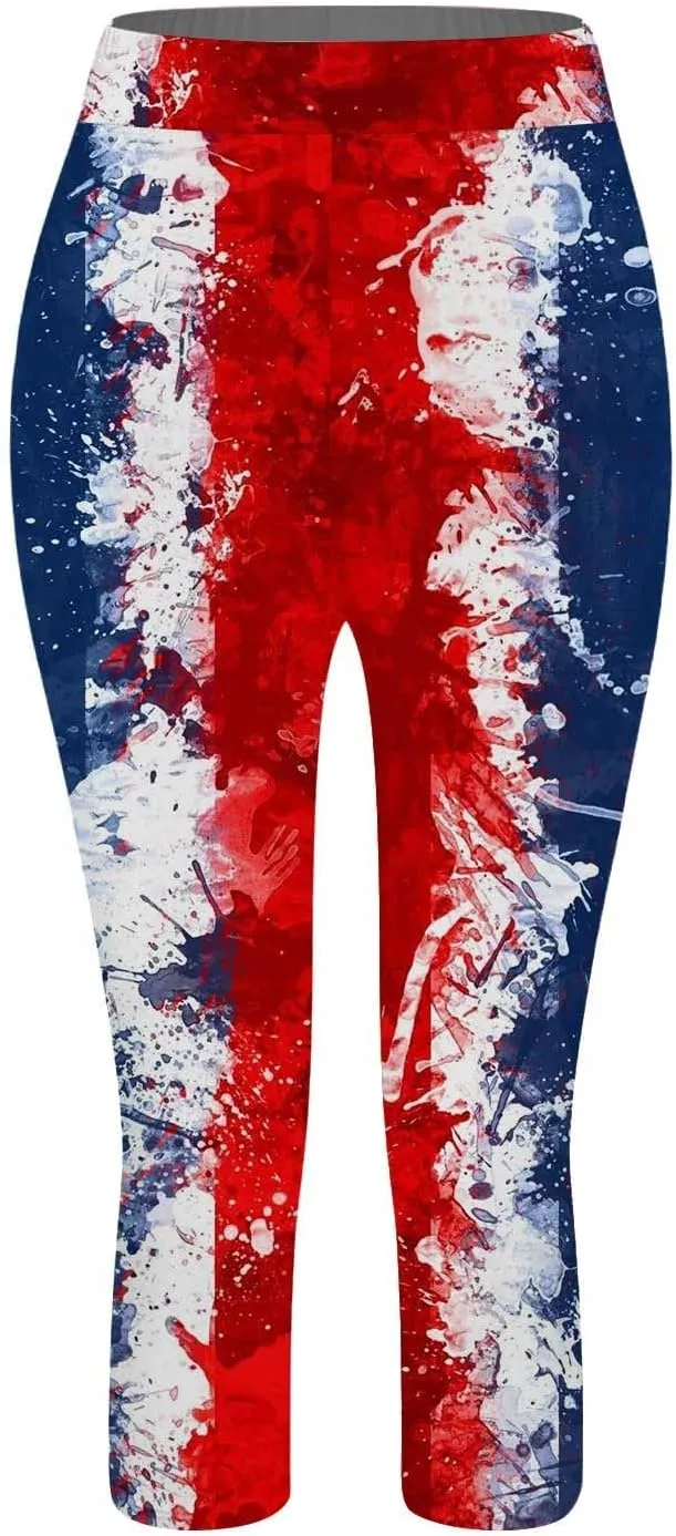 Women's High Waisted Yoga Capris Capris Leggings Classic American Flag Print Yoga Running Pants Soft High Waisted
