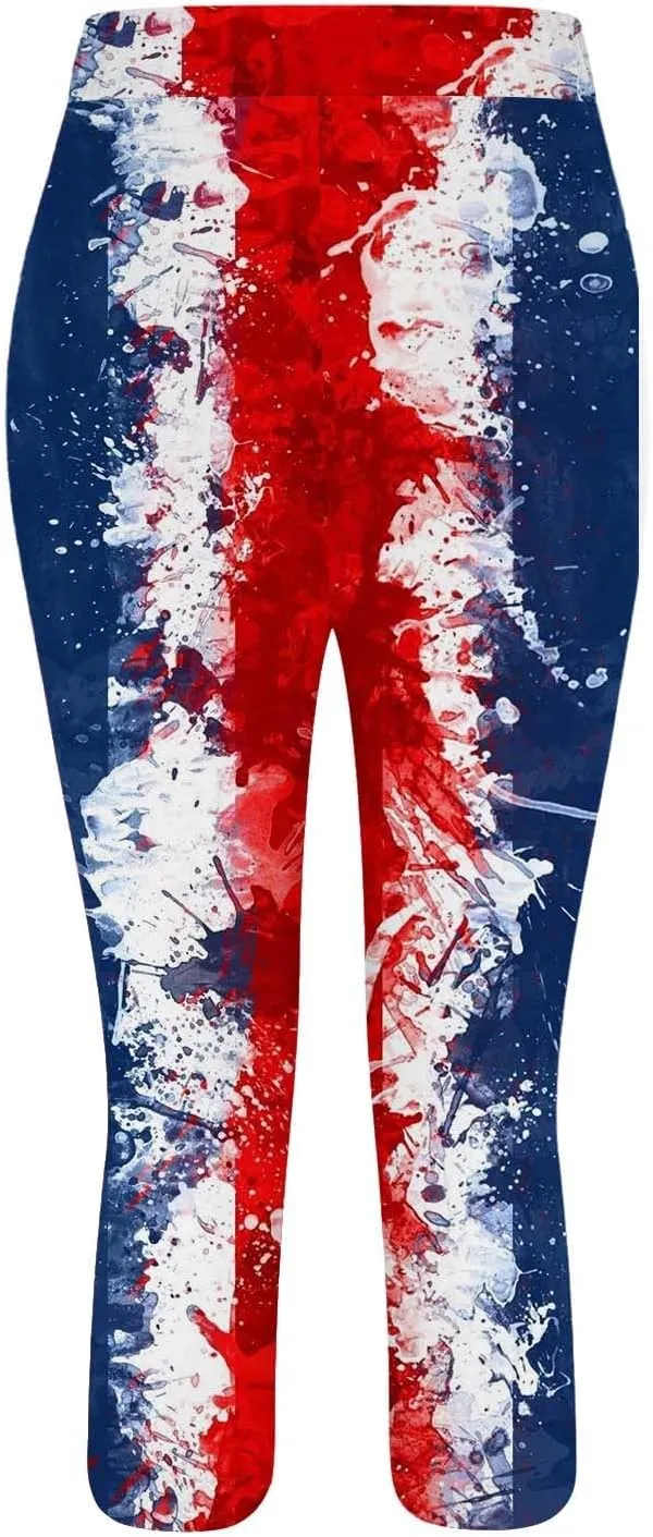 Women's High Waisted Yoga Capris Capris Leggings Classic American Flag Print Yoga Running Pants Soft High Waisted