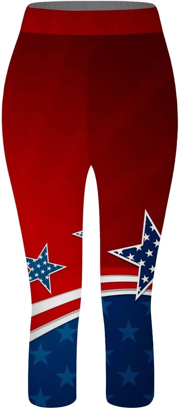 Women's High Waisted Yoga Capris Capris Leggings Classic American Flag Print Yoga Running Pants Soft High Waisted