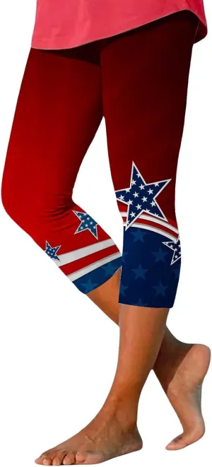 Women's High Waisted Yoga Capris Capris Leggings Classic American Flag Print Yoga Running Pants Soft High Waisted