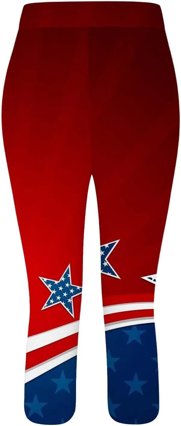 Women's High Waisted Yoga Capris Capris Leggings Classic American Flag Print Yoga Running Pants Soft High Waisted