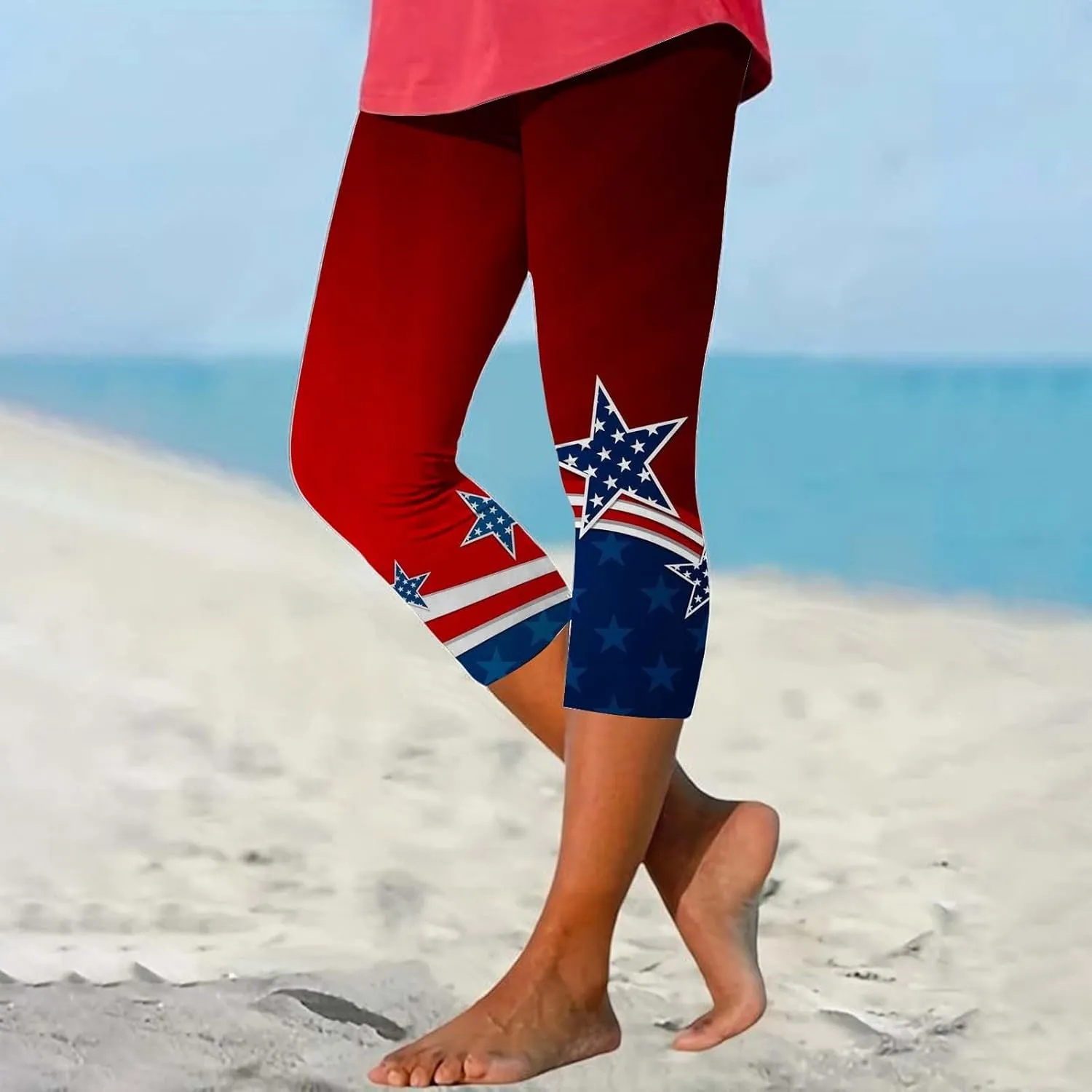 Women's High Waisted Yoga Capris Capris Leggings Classic American Flag Print Yoga Running Pants Soft High Waisted