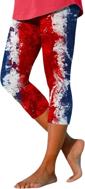 Women's High Waisted Yoga Capris Capris Leggings Classic American Flag Print Yoga Running Pants Soft High Waisted