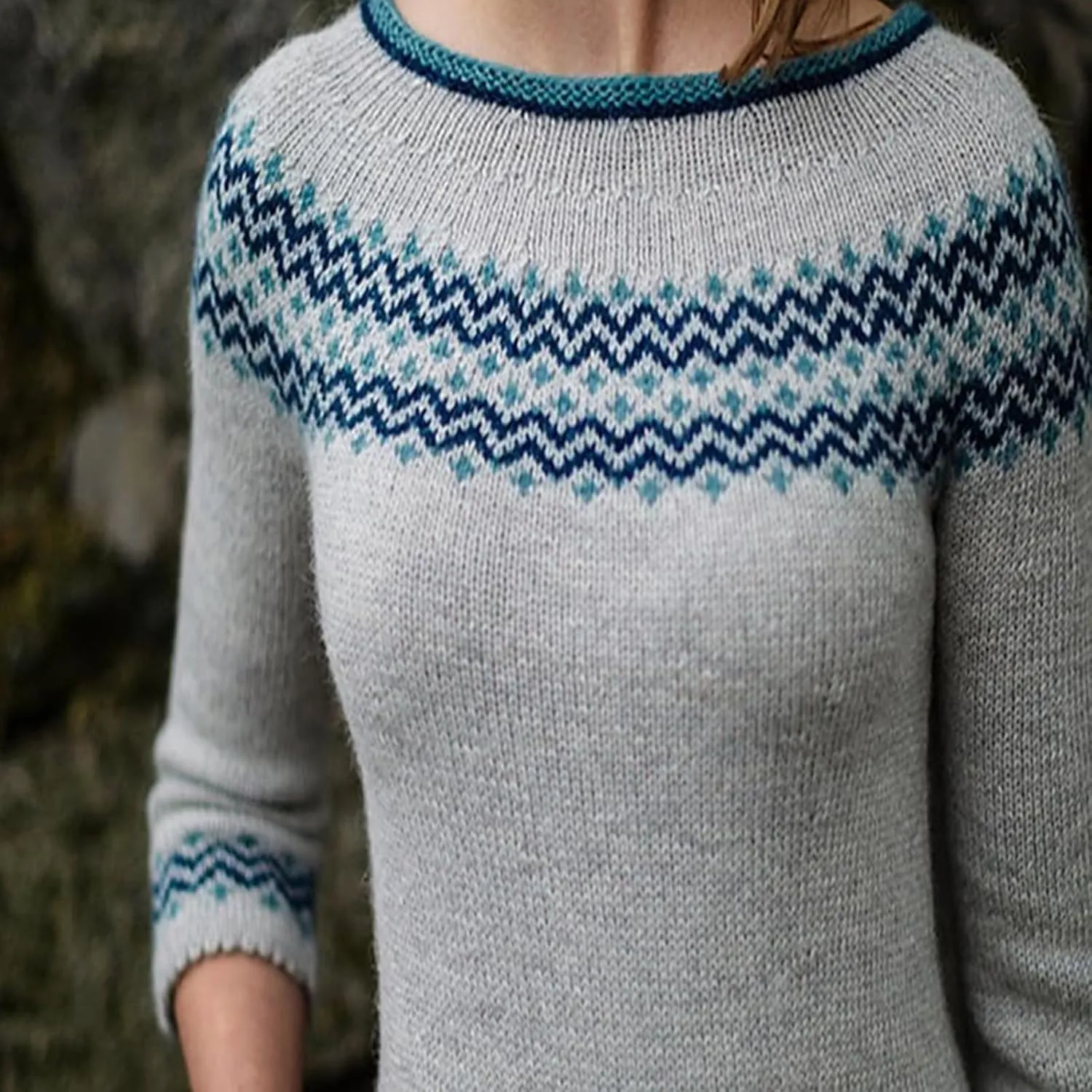 Women's Knitted Fair Isle Print Retro Sweater Women's Knitted Isle Print Retro Sweater Casual Loose Crewneck Long