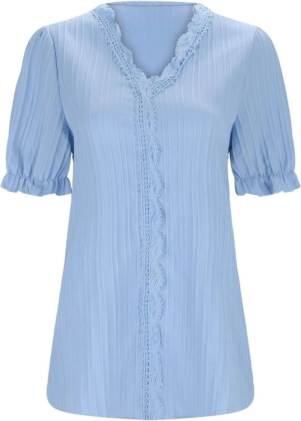Womens Lace V Neck Shirts Fashion Plain Elegant Short Sleeve Blouses Soft Casual Workout T-Shirts Fall 2024 Trendy Tops