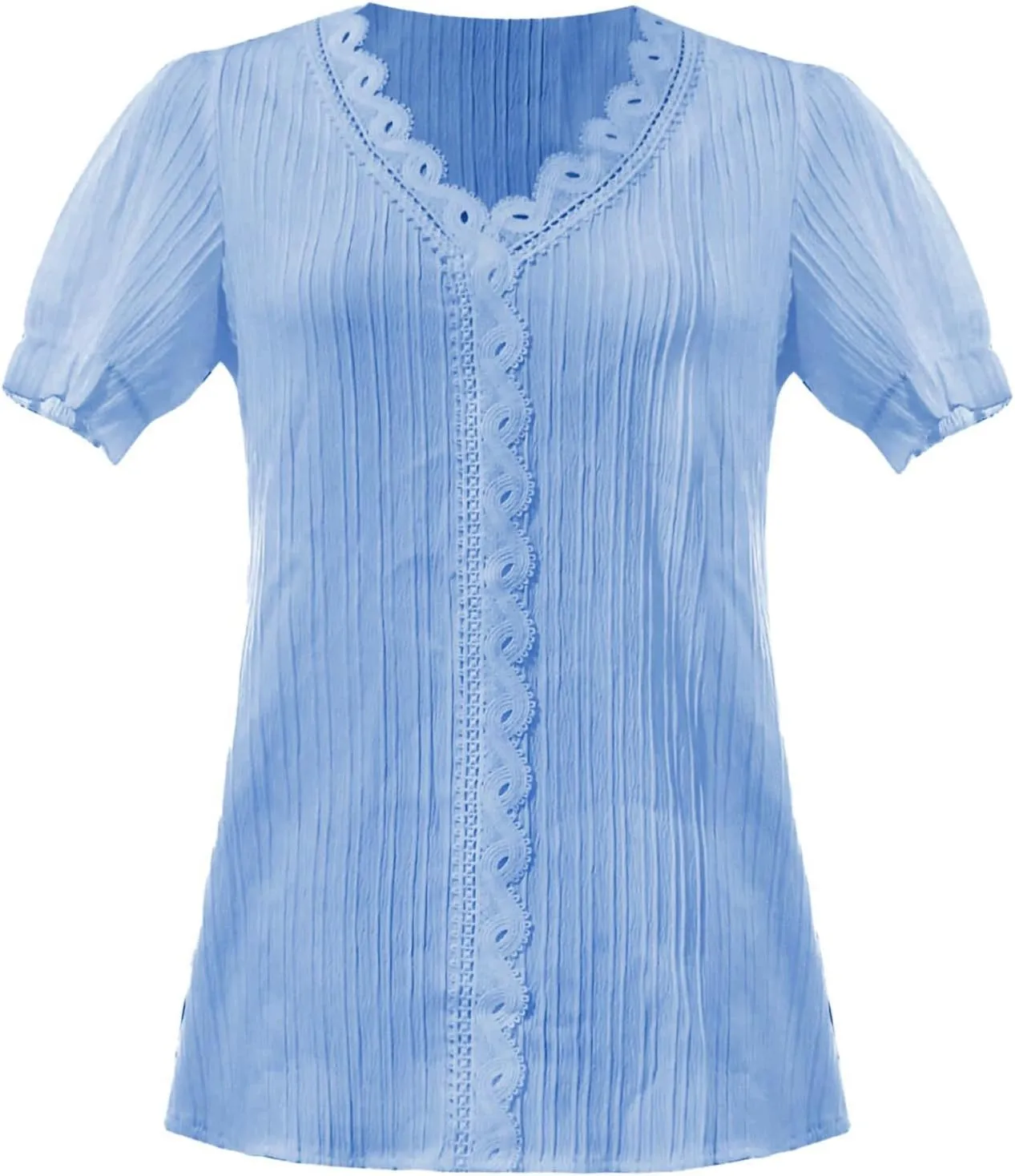 Womens Lace V Neck Shirts Fashion Plain Elegant Short Sleeve Blouses Soft Casual Workout T-Shirts Fall 2024 Trendy Tops