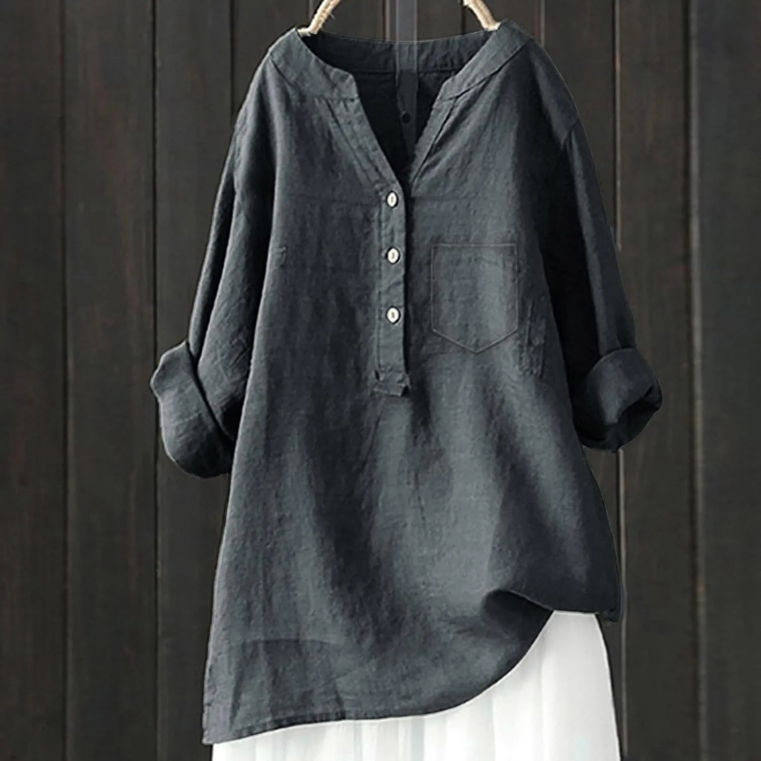 Women's Linen Button Down Shirts Short Sleeve V Neck Tshirts Summer Plain Blouses Casual Loose Fit Tunic Tops Outfits