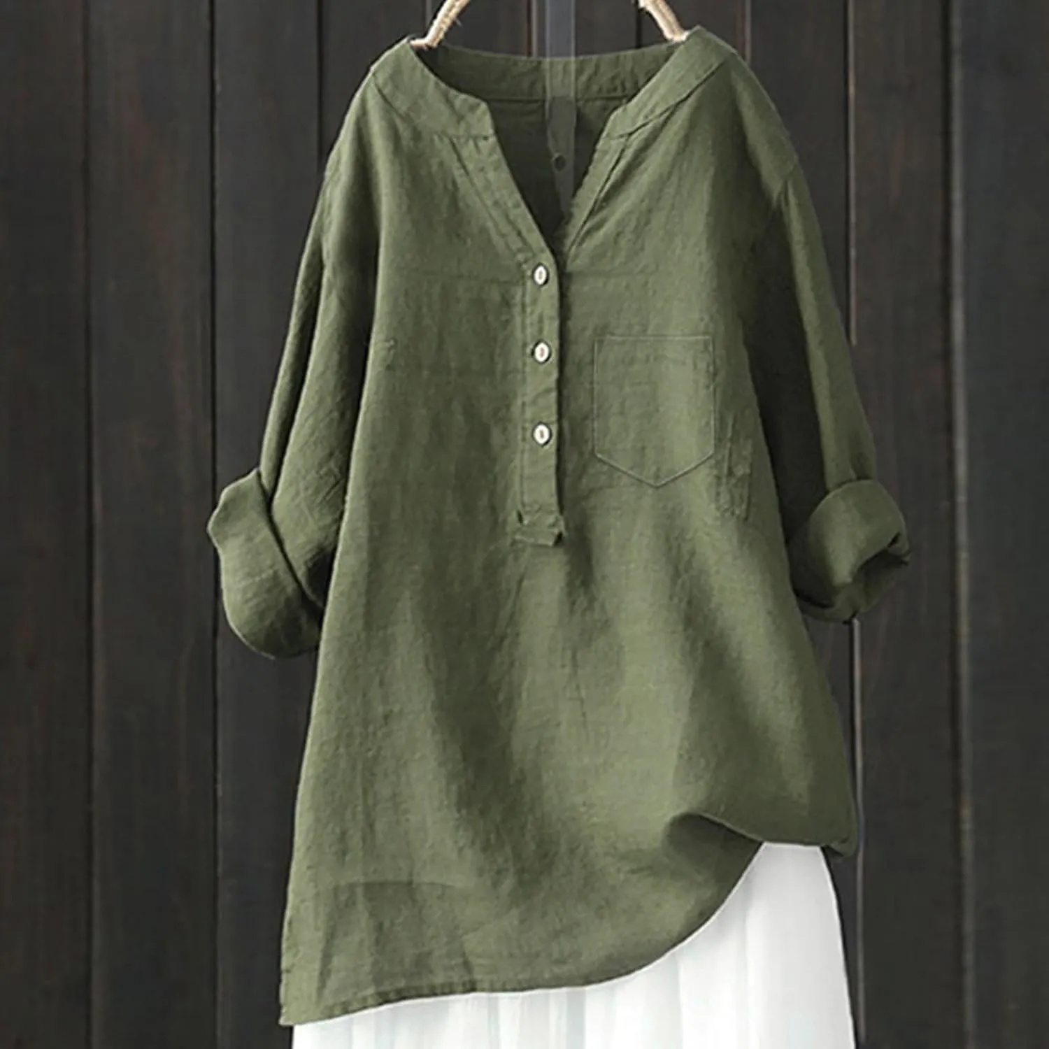 Women's Linen Button Down Shirts Short Sleeve V Neck Tshirts Summer Plain Blouses Casual Loose Fit Tunic Tops Outfits