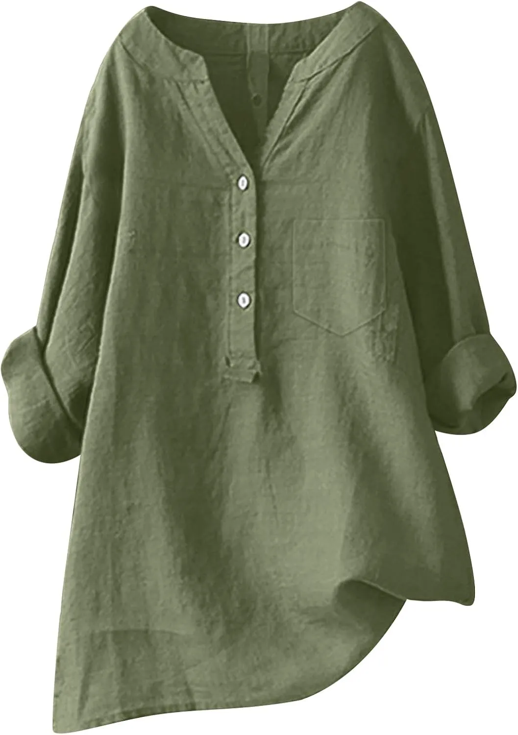 Women's Linen Button Down Shirts Short Sleeve V Neck Tshirts Summer Plain Blouses Casual Loose Fit Tunic Tops Outfits