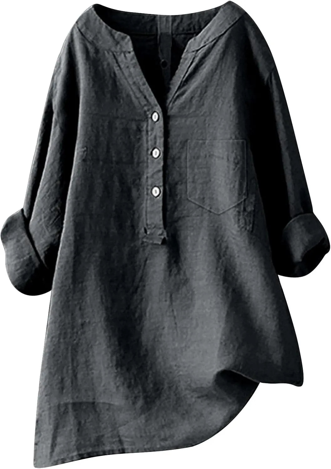 Women's Linen Button Down Shirts Short Sleeve V Neck Tshirts Summer Plain Blouses Casual Loose Fit Tunic Tops Outfits