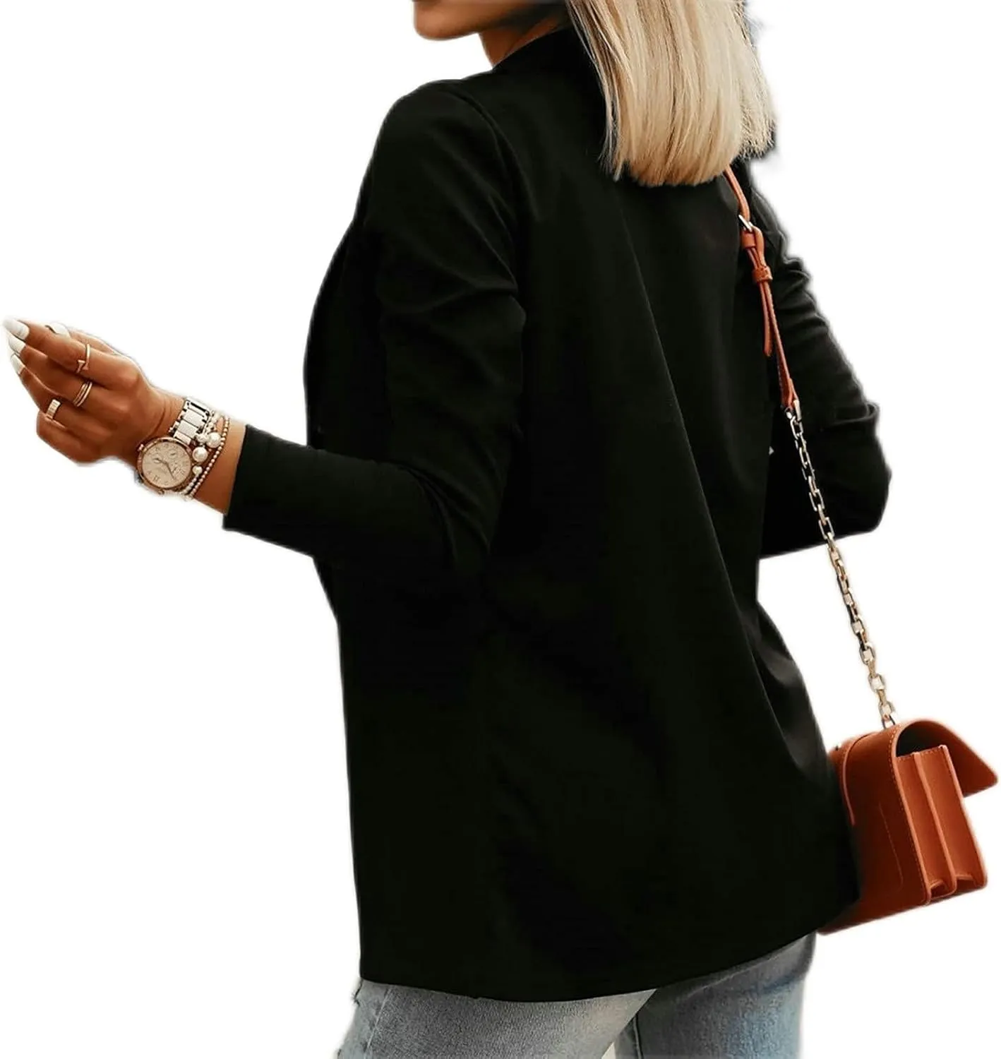 Women's Long Blazer Solid Open Front Cardigan Formal Suit Sleeve Blouse Coat Blazers for Work Casual