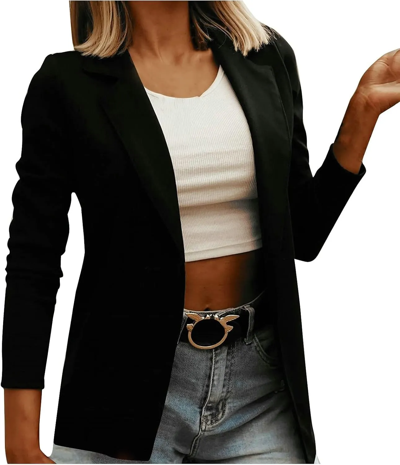 Women's Long Blazer Solid Open Front Cardigan Formal Suit Sleeve Blouse Coat Blazers for Work Casual