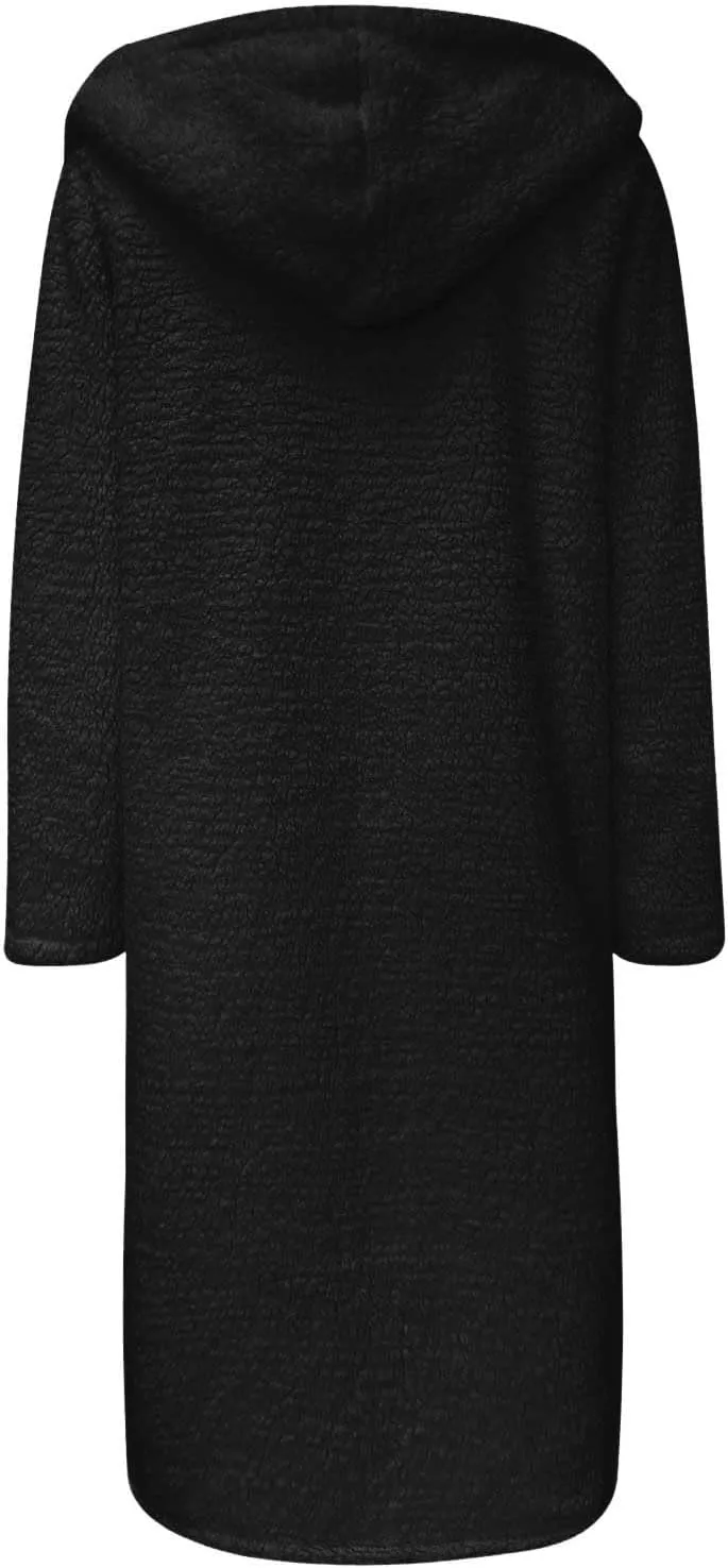 Womens Long Sleeve Jackets Sherpa Lined Solid Color Fuzzy Fleece Open Front Long Jacket Oversized Hooded Cardigan