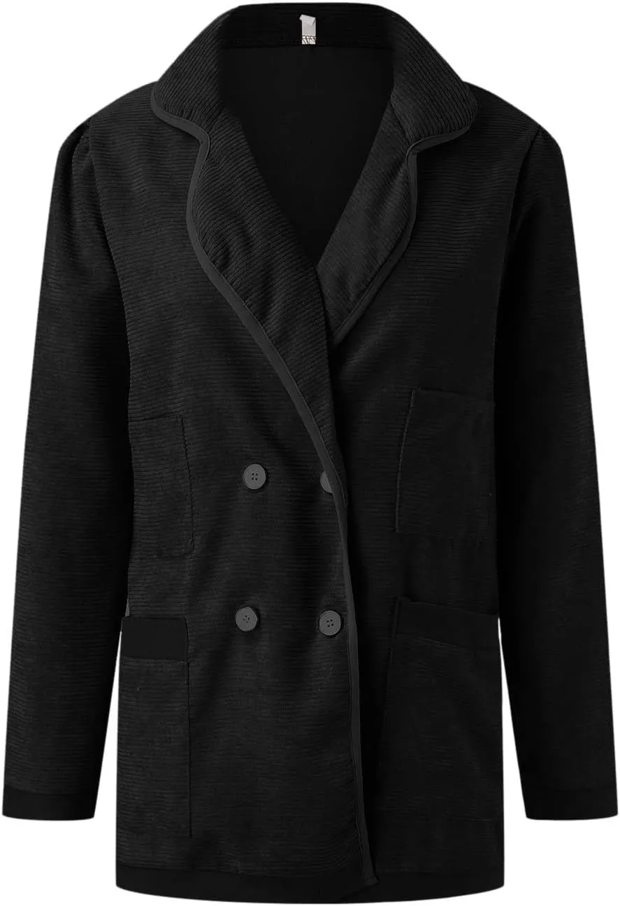 Womens Long Sleeve Lapel Blazers Casual Single Breasted Work Suit Loose Comfy Open Front Cardigans with Pockets 2024