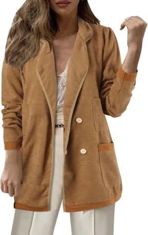 Womens Long Sleeve Lapel Blazers Casual Single Breasted Work Suit Loose Comfy Open Front Cardigans with Pockets 2024