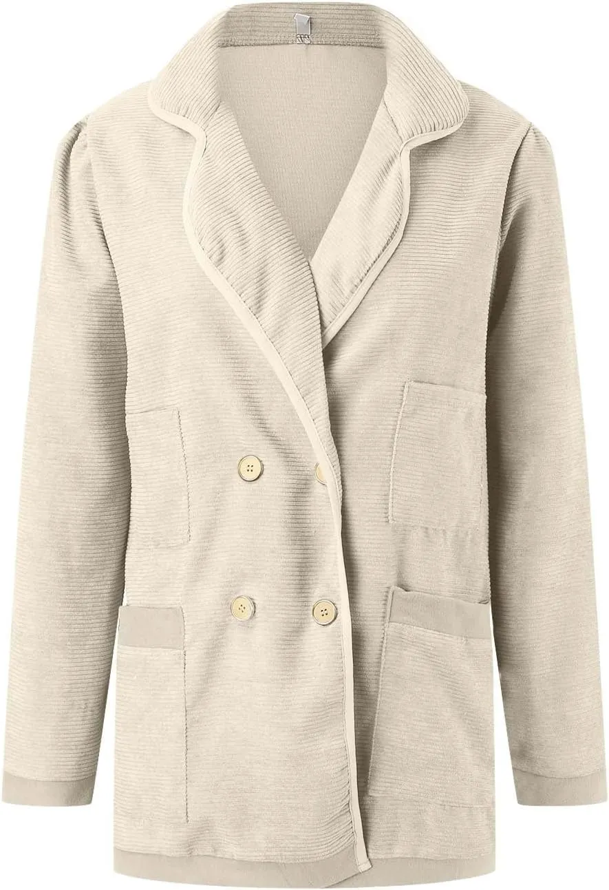 Womens Long Sleeve Lapel Blazers Casual Single Breasted Work Suit Loose Comfy Open Front Cardigans with Pockets 2024