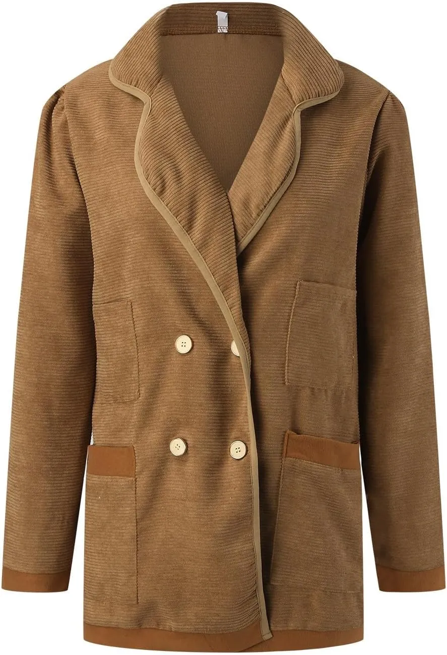 Womens Long Sleeve Lapel Blazers Casual Single Breasted Work Suit Loose Comfy Open Front Cardigans with Pockets 2024