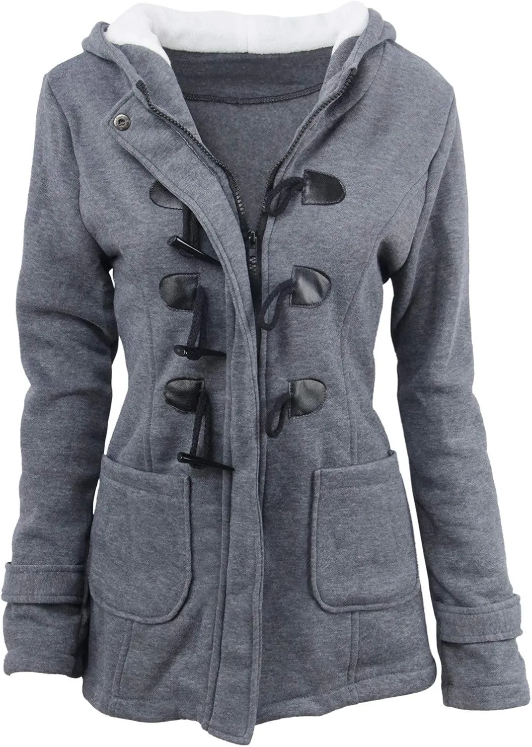 Womens Mid Long Pep Trench Coat Sweatshirt Warm Long Solid Color Pocket Coat Jacket Causal Womens Winter Wool Coat