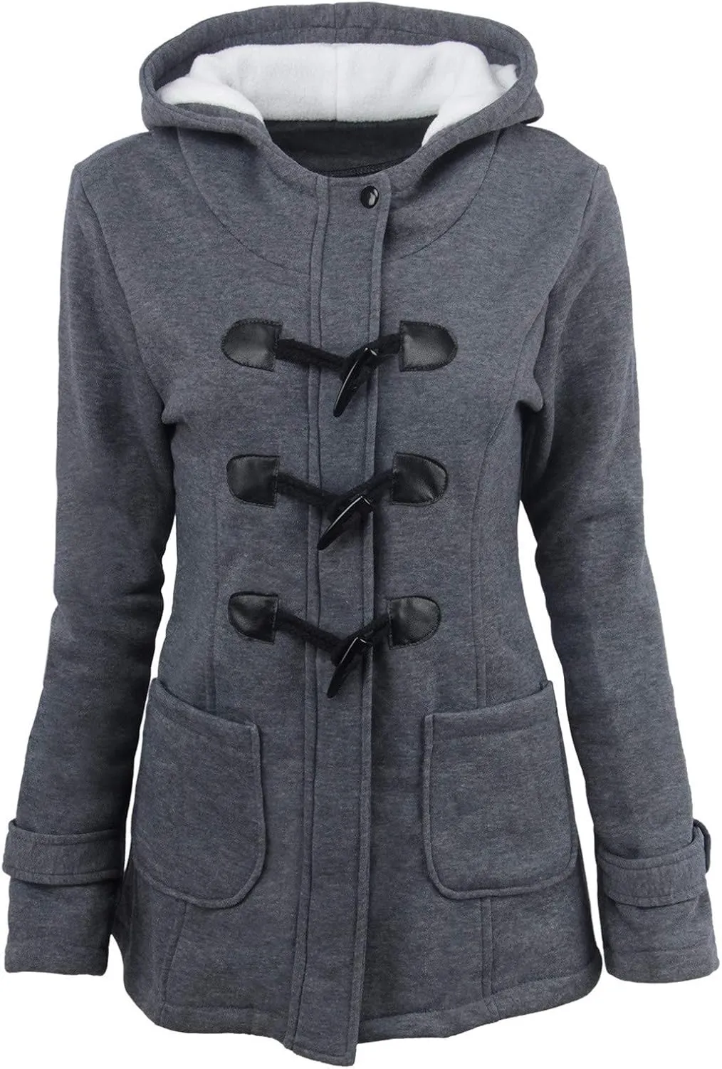 Womens Mid Long Pep Trench Coat Sweatshirt Warm Long Solid Color Pocket Coat Jacket Causal Womens Winter Wool Coat