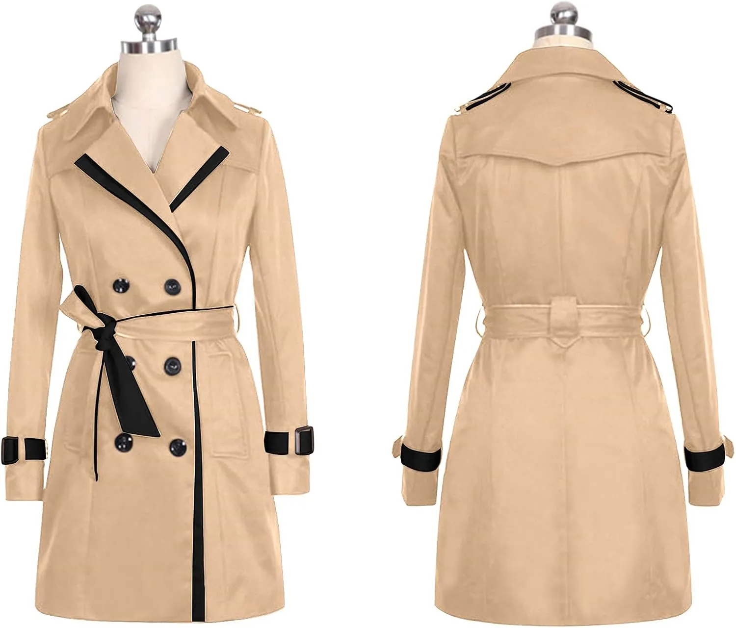 Womens Petite Trench Coat Lightweight Suit Jacket Winter Fall Buttons Back Bow Bandgae Windbreaker Jacket Coat