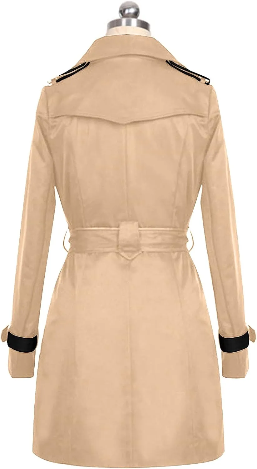 Womens Petite Trench Coat Lightweight Suit Jacket Winter Fall Buttons Back Bow Bandgae Windbreaker Jacket Coat