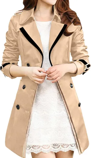 Womens Petite Trench Coat Lightweight Suit Jacket Winter Fall Buttons Back Bow Bandgae Windbreaker Jacket Coat