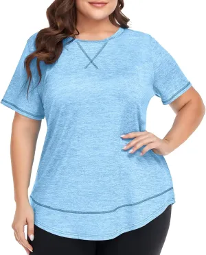 Women's Plus Size Plain Shirts Oversized Casual Summer Tops Crewneck Blouses Comfort Short Sleeve Tunic Tees
