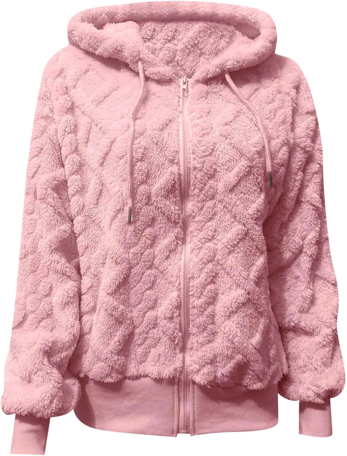 Womens Plush Pullover Jacket Solid Color Full Zip Hooded Sweatshirts Lightweight Loose Stand Collar Fleece Jackets