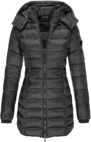 Womens Puffer Jacket Casual Warm Padded Coat Fashion Zipper Long Sleeve Hooded Down Coats Winter 2024 Trendy Clothes